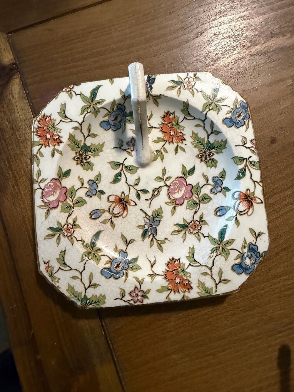 #45 vintage hand painted trinket dish chintz